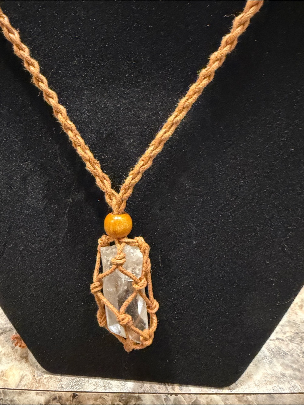 Natural Clear Quartz Crystal Point Macramé Necklace Raw Stone Boho Pendant